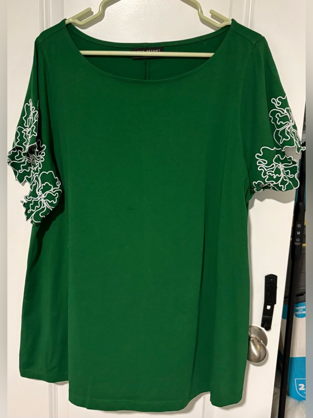 Lane Bryant Green Tunic with White Embroidered Sleeves NWT